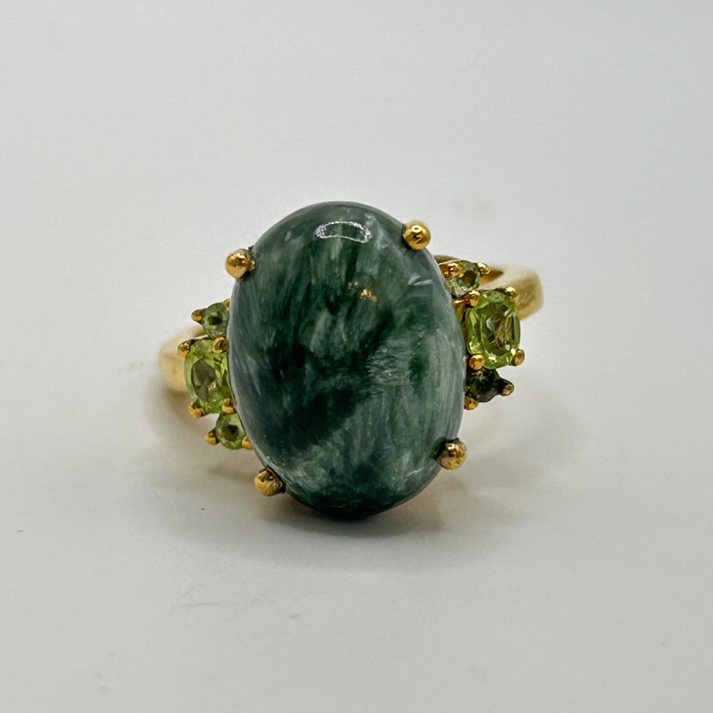 Seraphinite and Peridot Ring; Size 8; GdB